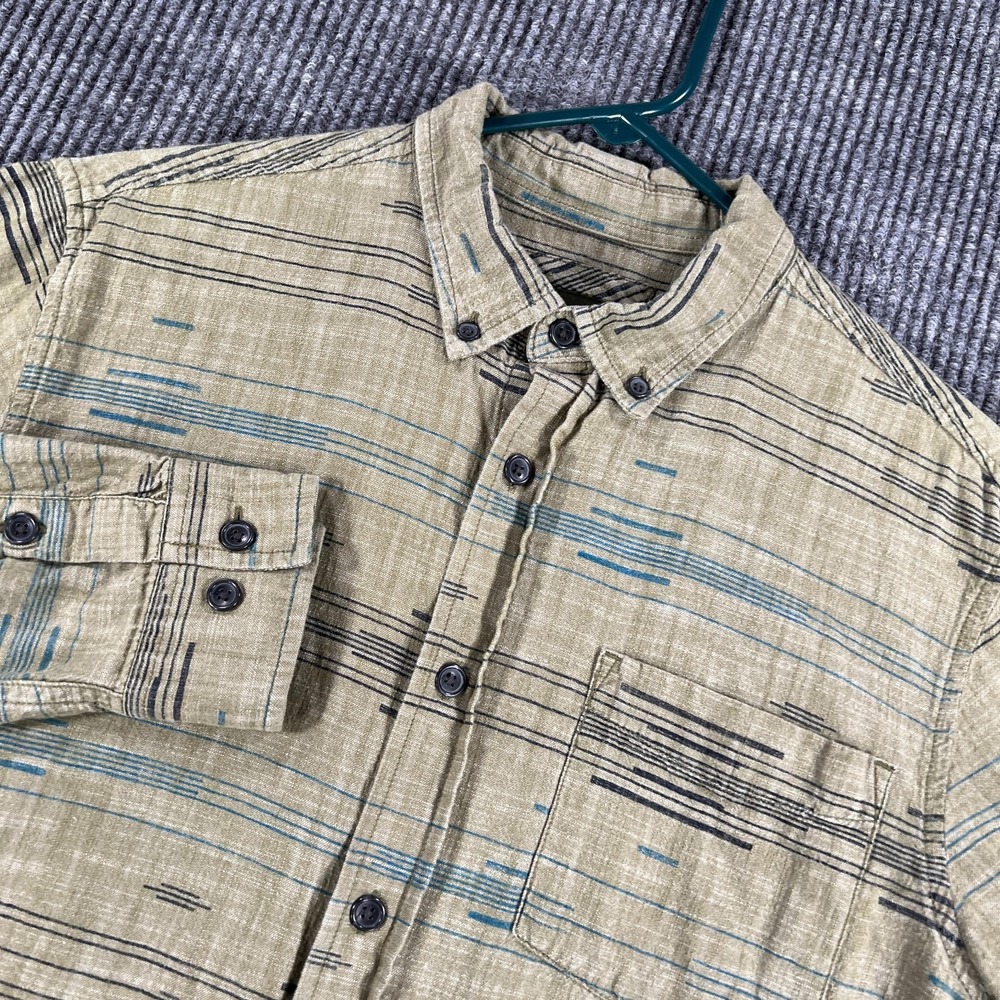 PrAna Shirt Mens Small Green Striped Long Sleeve Button Down Casual Outdoor Hike